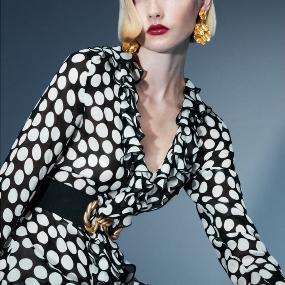 Zara Ruffled Polka Dot Blouse Dress - Small - Picture 4 of 12